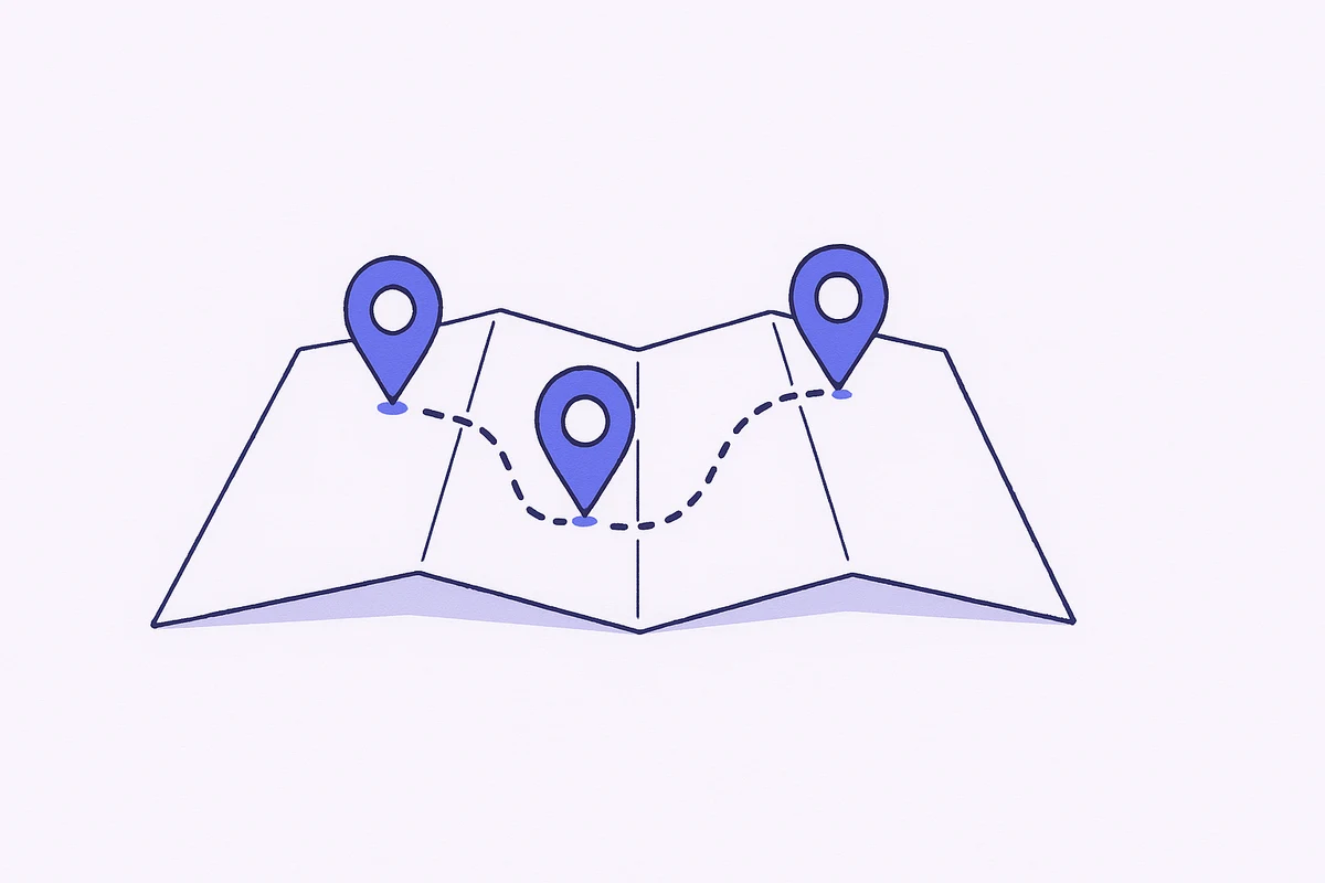 地図を囲んで新規事業を計画するチームのイラスト