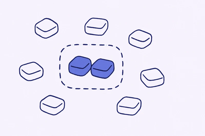 多くのブロックから2つだけを点線の枠で選び取るイラスト